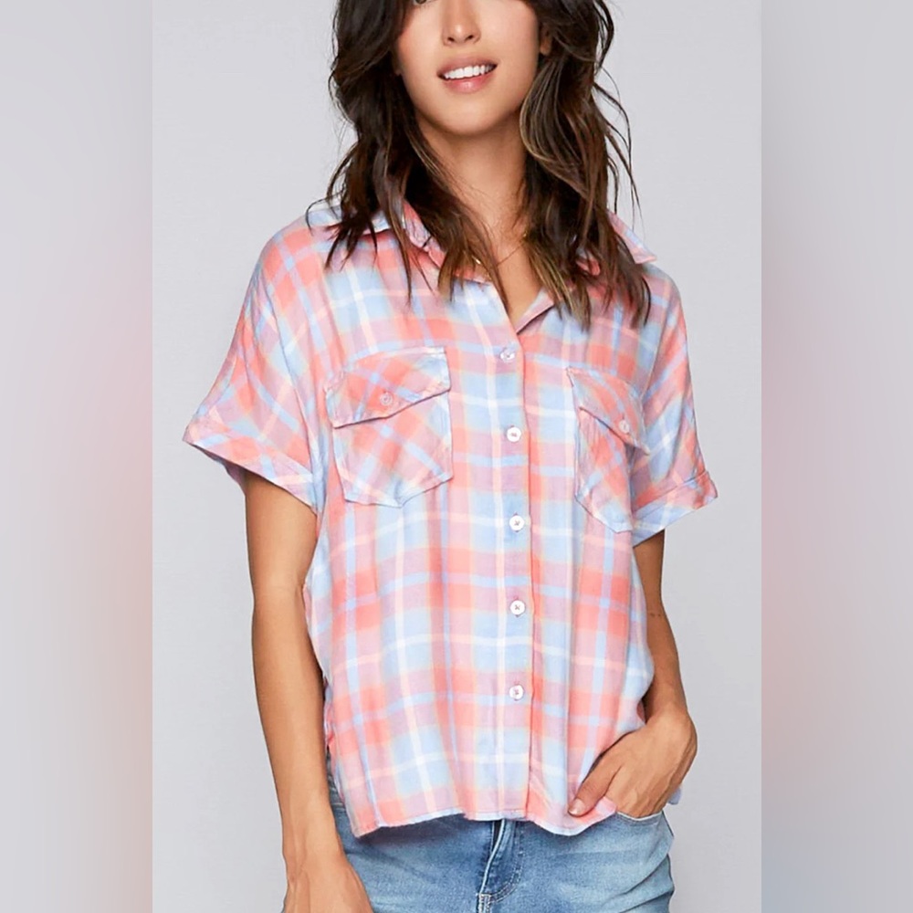 NWT Billy T. Women’s Easy Peasy Plaid Front Button Shirt Size XL - Picture 1 of 10